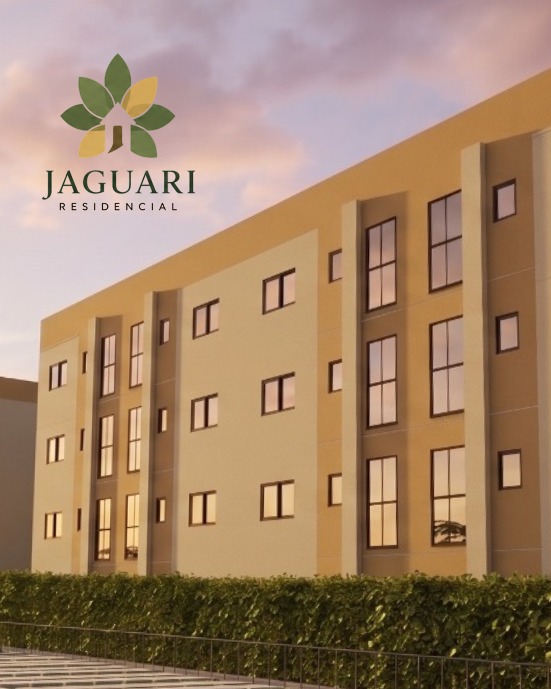 Fachada do Jaguari Residencial ao entardecer